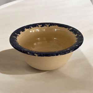 Yesteryear Hand Turned Pottery Bowl Blue Trimmed Made In USA